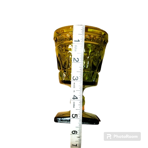 Vintage Set Of 6 Olive Green Indiana Glass Colony Park Lane Footed Goblets - Picture 7 of 8